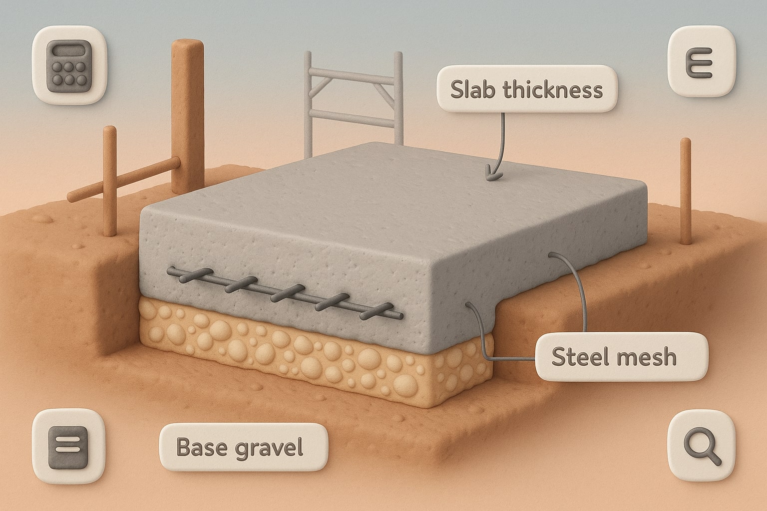 Concrete Slab Calculatorが入力フィールドと瞬時の結果表示で問題解決をサポートする様子