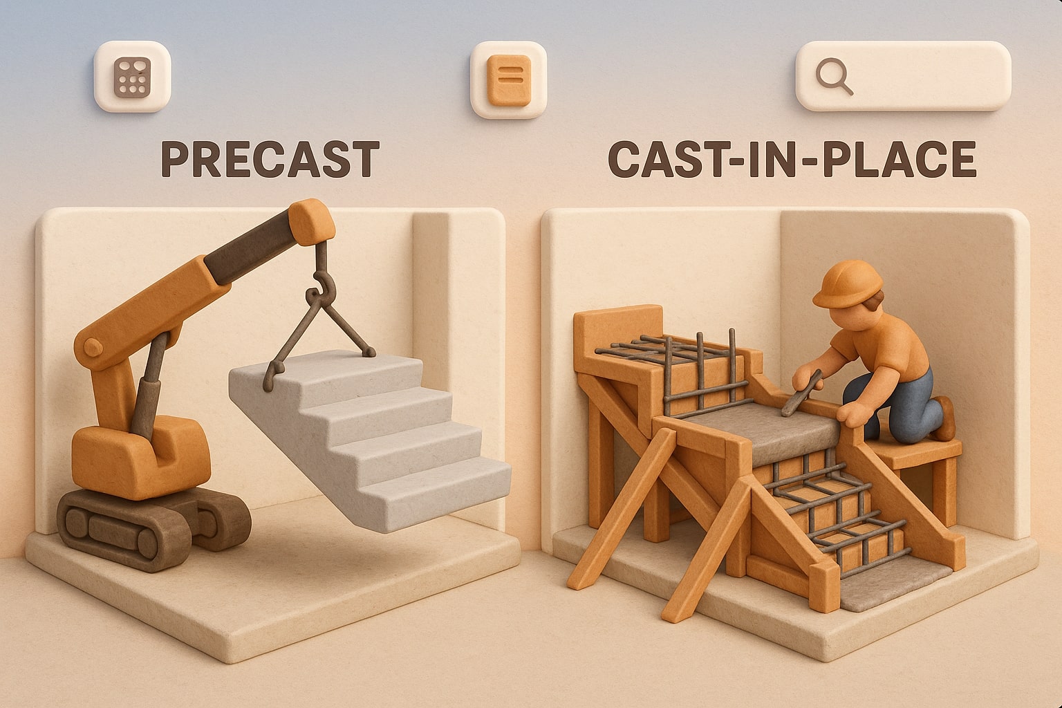 入力欄と瞬時に結果が表示され、ユーザーが問題を簡単に解決できるコンクリート階段計算ツールのデモンストレーション。