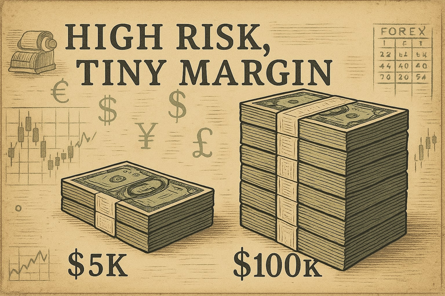 外国為替証拠金計算ツールが入力フィールドと即時結果で問題解決を助ける様子を示す画像。