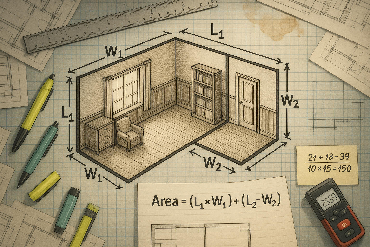 L字型平方フィート計算ツール