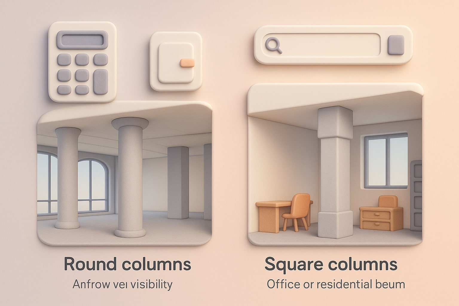 円形コンクリート計算ツールの使用方法を示しており、入力欄と即時結果によりユーザーが問題を簡単に解決できることを示しています。
