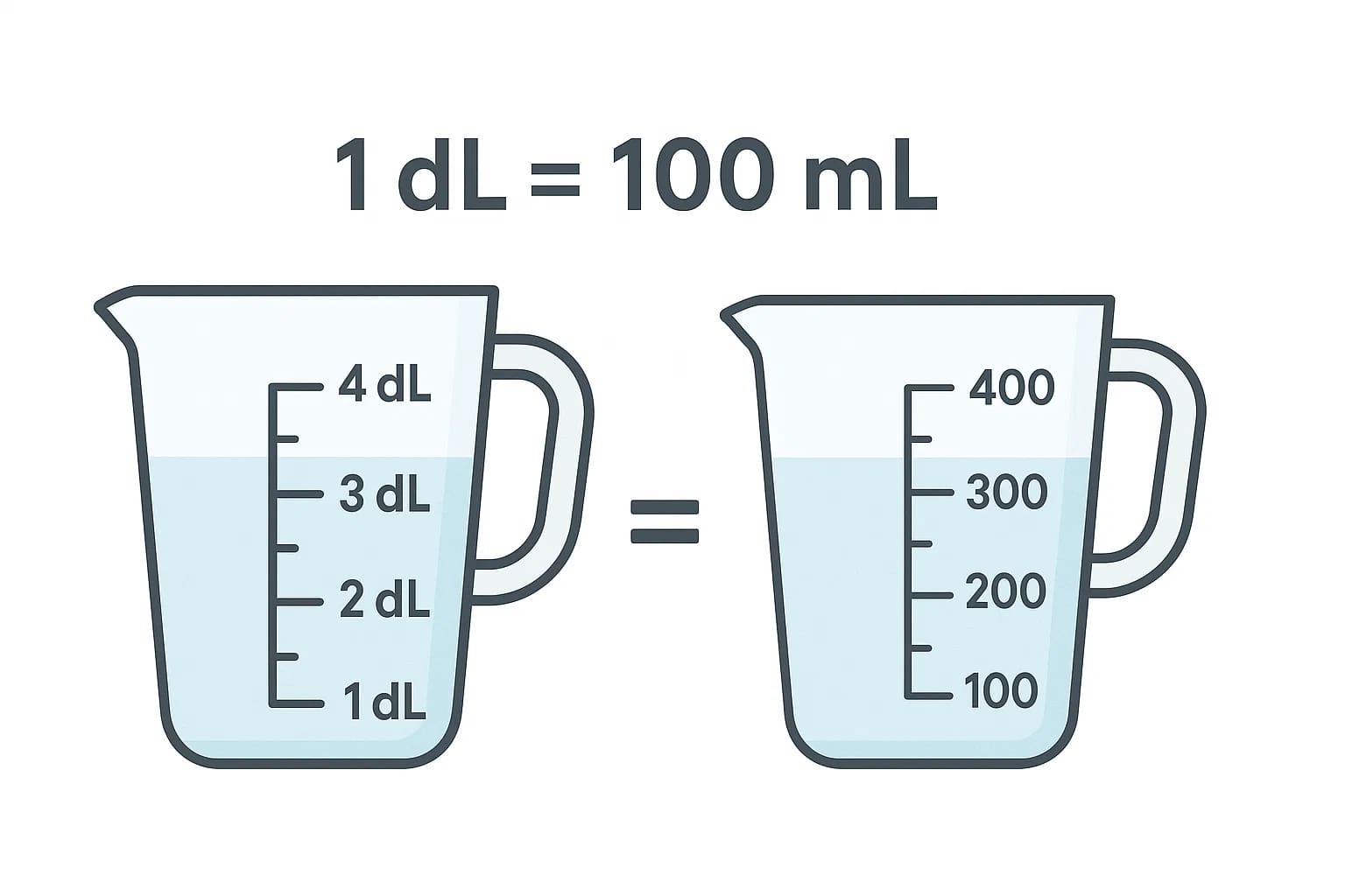 デシリットルからミリリットルへの変換ツール
