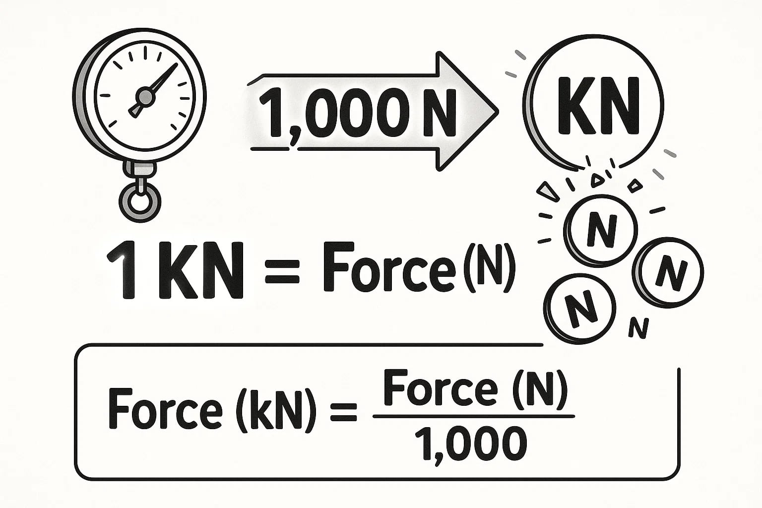キロニュートンからニュートンへの変換ツール