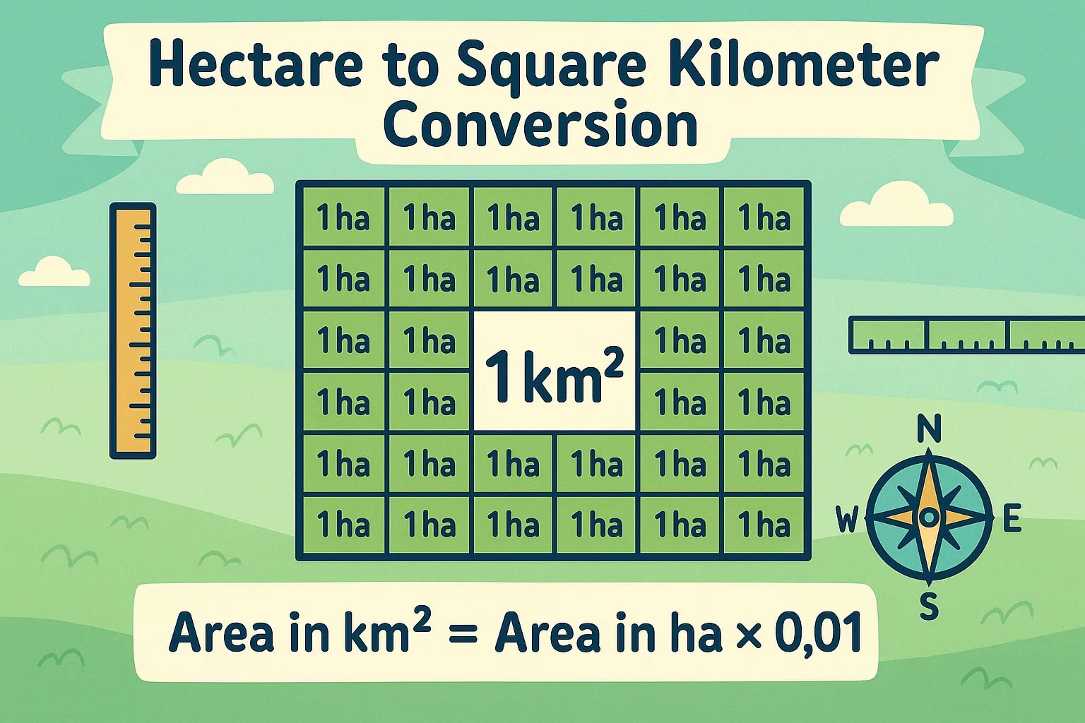 ヘクタールから平方キロメートルへの変換
