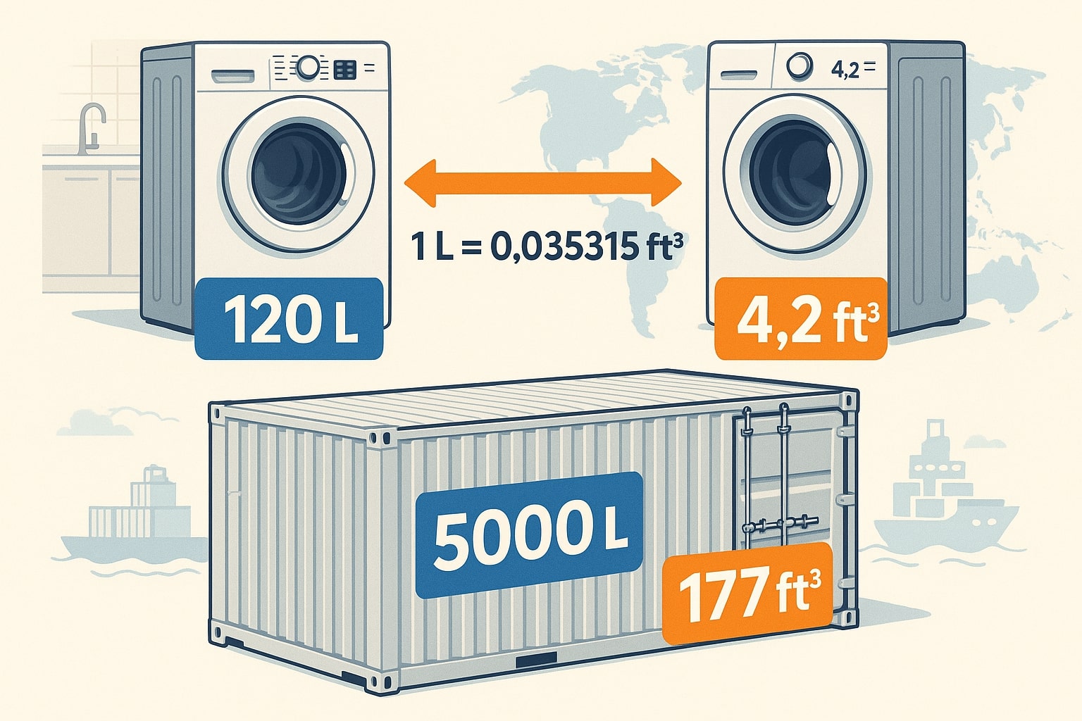 リットルから立方フィートへの換算ツール