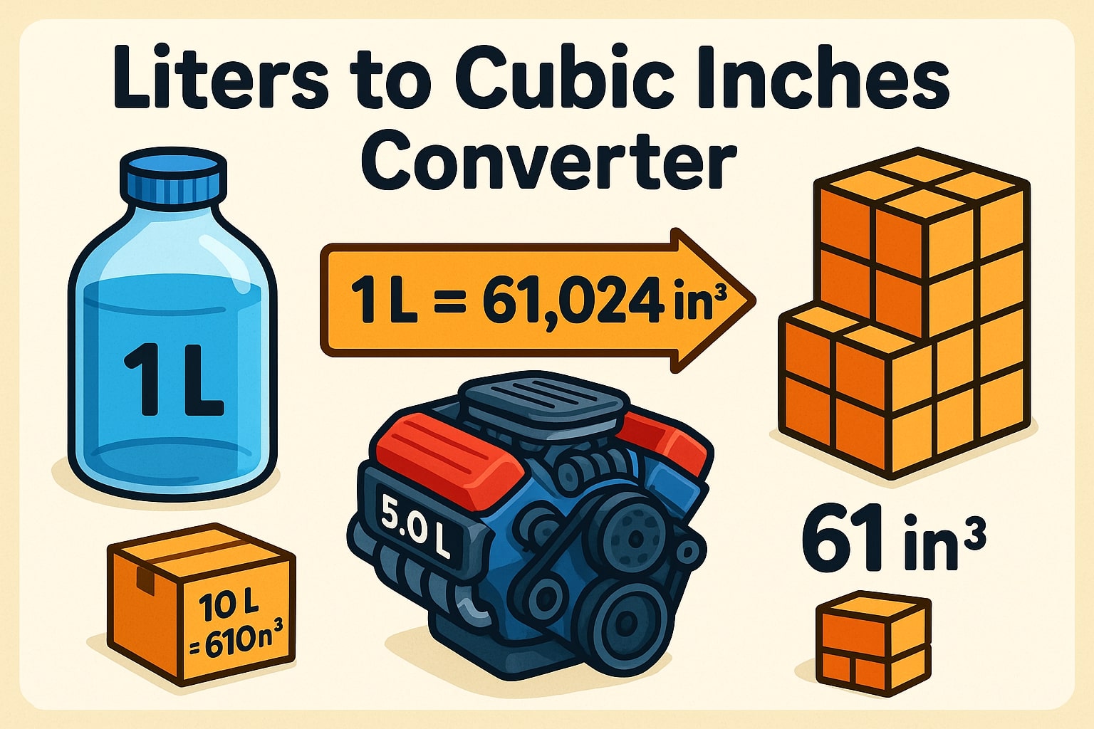 リットルから立方インチへの変換ツール